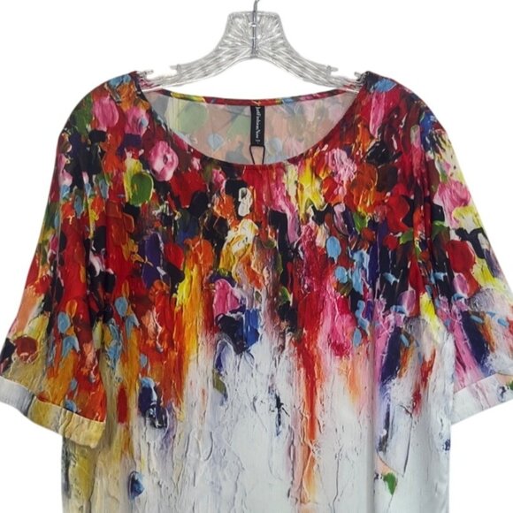 JustFashionNow Short Sleeve Shirt Womens Large Multicolor New Abstract Print - Picture 3 of 10